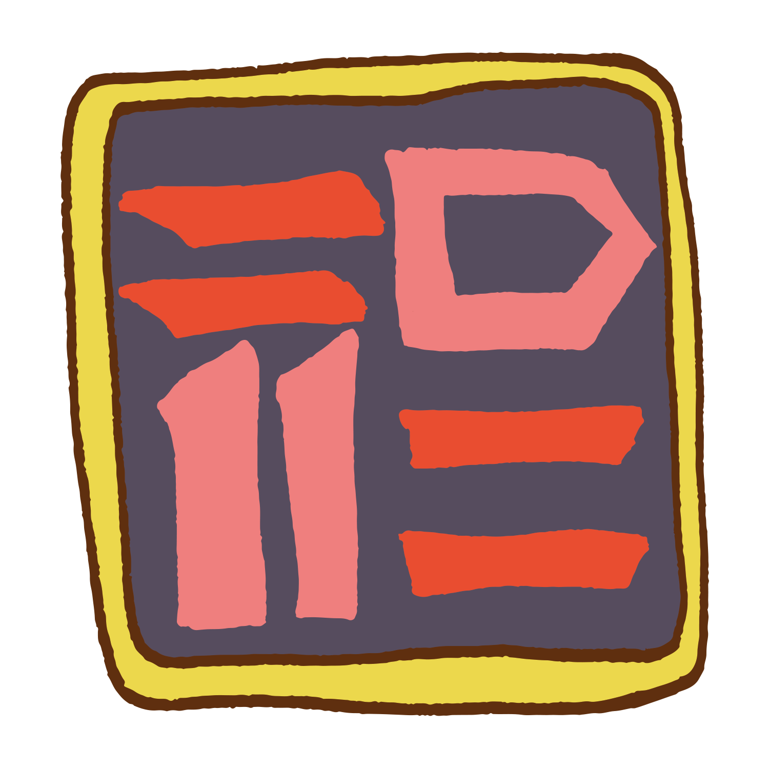 Hand-drawn illustration of a Chinese character resembling fortune in red and pink on a dark purple square with yellow border. PATCH 16 (Ethnic) by Camp Bestival. Description unavailable.